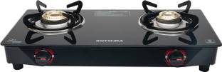 Kutchina 2B Cooktop 2 Burner Gas Stove, Gas Stove 2 Burner Glass Top Glass Manual Gas Stove