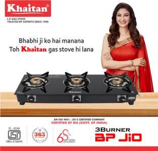 Khaitan 3B BP JIO Black Glass Manual Gas Stove