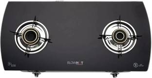BLOWHOT Jasper Heavy Brass 2 Burner Stainless Steel Frame, 2 Year Warranty Toughened Glass, Iron Manual Gas Stove