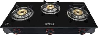 Kutchina Pluto 3B Glass Gas Stove 3 Burner, 3 Burner Glass Cooktop Gas Stoves Glass Manual Gas Stove