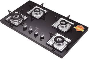 Hindware ROSIA 4B 76 | Powerful Brass Burners | Auto Ignition | Bakelite Knobs | Built in Glass Automatic Hob