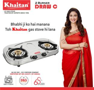Khaitan 2 Burner Draw "C" Stainless Steel Manual Gas Stove