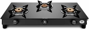 Preethi Bluflame Sparkle Power Duo Glass top 3 Open burner gas stove, Manual Ignition Glass Manual Gas Stove