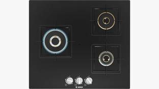 BOSCH Built-in Gas Hob Black Tempered Glass 3 Burner 60cm True brass(PNC6B6F10I) Glass Automatic Hob