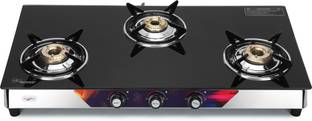 Life ok LifeOK 3 Burner Gas Stove Toughened Glass Top Glass Manual Gas Stove