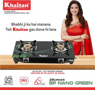 Khaitan 2 Burner BP-Nano Green Digital Glass Manual Gas Stove