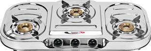 Suntex (3 Burners ) Brass Nozzle Stainless Steel Manual Gas Stove