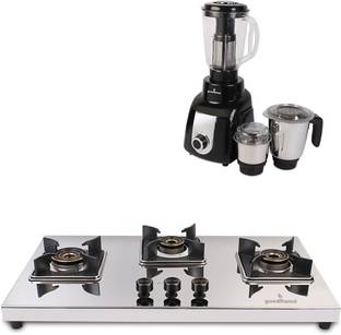goodflame Black Bull 1000W Mixer Grinder With Aravath Hobtop 3 Dual Tone Imported Stainless Steel Manual Hob