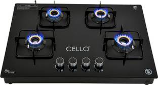 CELLO Crysta Automatic Ignition Hob Top 8 MM Black Glass Automatic Gas Stove