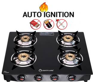 LIGHTFLAME 4 Burner smart Automatic ISI Certified Toughened Glass With 1 Year Warranty Glass Automatic Gas Stove