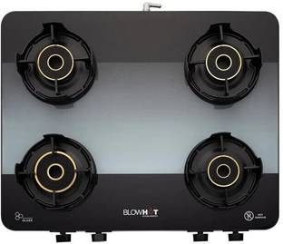 BLOWHOT Sapphire 4 Tornado Brass 5G Burners, 5-Year Warranty, Premium Design, Toughened Glass, Aluminium Manual Gas Stove