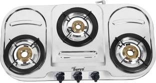 Golden Surya Premium Jointless Stainless Steel Frame, 3 Brass Burner, 18 Months Warranty LPG Stainless Steel Manual Gas Stove