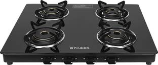 FABER COOKTOP JAWA 4BB AURA,4 Burner Manual Gas stove| Designer Brass Burners Glass Manual Gas Stove