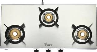 Golden Surya Premium Stainless Steel Body, 3 Burner Gas Stove, Manual Ignition | "LPG Use Stainless Steel Manual Gas Stove