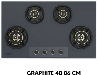 Hindware Graphite 4B 86 cm Hob with Elegant Grey Metallic Knobs |Flame Gaurd Pan Supports Glass Automatic Hob