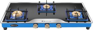 Nickyflame TURBO - Premium Elite Mirror Black Glass with Blue Mirror Finish Frame Cooktop Stainless Steel Manual Gas Stove