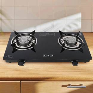 Flipkart SmartBuy Plain Sleek 2B Toughened Glass Tornado Burner(Bk) Glass Manual Gas Stove Glass Manual Gas Stove