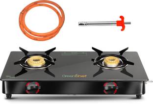 Greenchef Ebony Pro 2BR ( Hose Pipe + Lighter ) Glass Manual Gas Stove