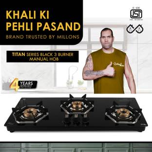 Sigri-wala Titan Series HexFire Table Top Hob 3 Burner Hobtop Stove Glass Manual Hob