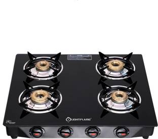 LIGHTFLAME 4 Burner Smart ISI Certified Toughened Glass With 1 Year Warranty Glass Manual Gas Stove