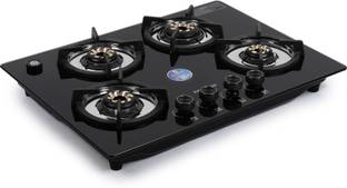PADMINI PADMINI (CS-408 GL IB HF HOB)|4 burner gas hob|brass burners with One HighFlame Glass Automatic Hob