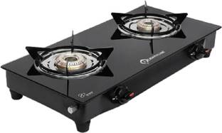 LIGHTFLAME Smart Gas Stove with 2 Burner, Manual Ignition, ISI Certified Black Toughened Glass Manual Gas Stove