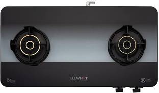 BLOWHOT 2 Tornado Brass 5G Burners, 5-Year Warranty, Premium Design, Toughened Glass, Aluminium Manual Gas Stove