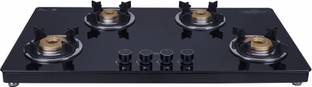 Elica Slimmest 904 CT VETRO 2J (TKN CROWN DT ) with Drip Tray & Forged Brass Burner Glass Manual Gas Stove