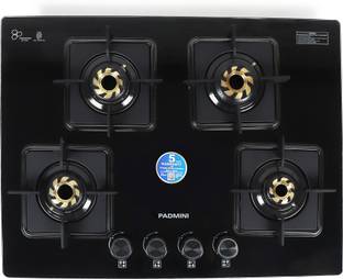 PADMINI PADMINI(CS-406 GL IB HOB)|Brass burner hob|with 1 HighFlame Burner|ISI certified Glass, Stainless Steel Automatic Hob