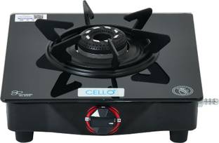 CELLO Hexa Manual Ignition Black Aluminium Alloy Burner Toughened Glass Iron Manual Gas Stove