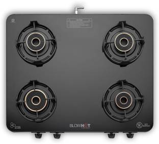 BLOWHOT 4 Tornado Brass Burners 5-Year Warranty Built-in Glass Design Toughened Brass Manual Gas Stove