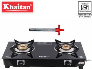 Khaitan Gas Stove Combo - 2B Nano + 1 Ligher Glass Manual Gas Stove
