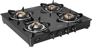 Glen LPG Gas Stoves 4 Burner Glass Top Fuel Efficient Brass Burners 2 Year Warranty Glass Manual Gas Stove