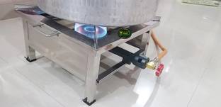 NETVULL Single Burner Stainless Steel Square Chulha Canteen Bhatti Commercial Stainless Steel Manual Gas Stove