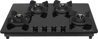 FABER ULTIMA HT724 CRS BR CI AI |Cast iron pan support|Black glass finish| Glass Automatic Hob
