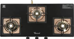 Golden Surya ISI Certified, 3 Burner Gas Stove, 18 Months Warranty, LPG Use, Stainless Steel Manual Gas Stove