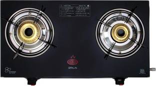 Spalin 2-Burner Glass Top Gas Stove, Manual Ignition, (Black, ISI Certified) Glass Manual Gas Stove