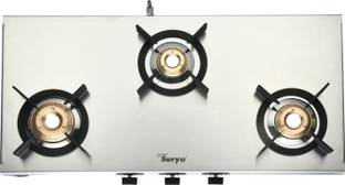 Golden Surya ISI Certified 3 Burner Gas Stove | Heavy Duty Stainless Steel Frame | LPG Use Stainless Steel Manual Gas Stove