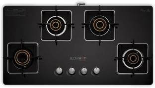 BLOWHOT Quartz Auto Ignition Hybrid Design 4 High Performance Brass Burner Toughened Glass, Aluminium Automatic Gas Stove