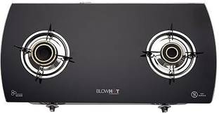 BLOWHOT Jasper Heavy Brass 2 burner Stainless Steel Frame, 2 Year Warranty Toughened Glass, Iron Manual Hob