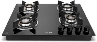 Glen Built-in Glass Hob|Auto Ignition|Double Ring Forged Brass Burners|8mm Toughened Glass Automatic Hob