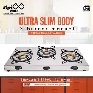 Sigri-wala Surya Primecook Manual Ultra Slim SS Stainless Steel Manual Gas Stove