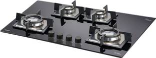 Glen 4 Burner Glass Hob | Double Ring Forged Brass Burner Auto Ignition Glass Automatic Hob