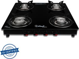 Sigri-wala 4 Burner Tornado Delux ISI Certified LPG Only Glass Manual Gas Stove