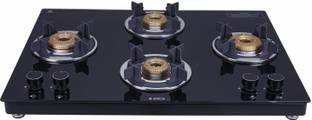 Elica Slimmest 694 CT VETRO 2J (TKN CROWN DT ) with Drip Tray & Forged Brass Burner Glass Manual Gas Stove