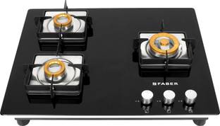 FABER HTG 653 CRS BR CI |Brass Burners| Square CI Finish Pan support | Glass Automatic Hob