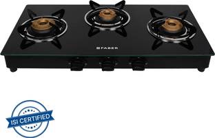 FABER COOKTOP DAISY 3BB BK| Powder Coated Pan Support |Brass Burner| Easy Cleaning| Glass Manual Gas Stove