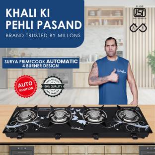 Sigri-wala Surya Primecook Automatic Design STL Toughened Glass Gas Stove Glass Automatic Gas Stove