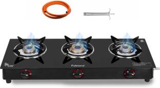 Fabiano 3 Burner Smart Combo with ( Hose Pipe + Lighter ) ISI Certified Glass Manual Gas Stove