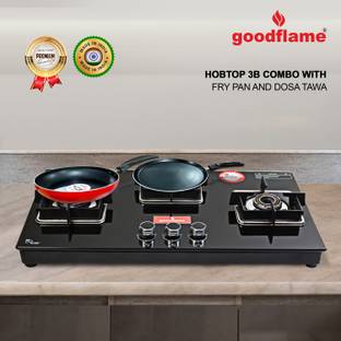 goodflame Hobtop 3B Bk Auto Combo Dosa Tawa & Fry Pan Imported Burner Hobtop Glass Automatic Hob